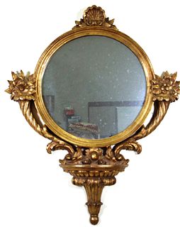 ANTIQUE CARVED & GILDED MIRROR WITH BRACKET