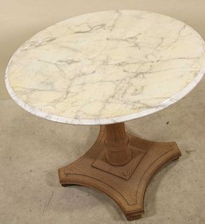 ROUND MARBLE TOP TABLE ON WOODEN BASE