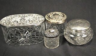 MIXED LOT OF GLASS & STERLING SILVER CONTAINERS