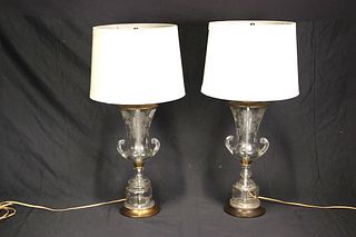 PAIR OF VINTAGE CUT GLASS URN LAMPS