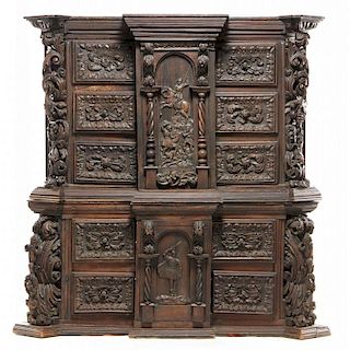 German Baroque Style Carved Court Cupboard with Reliquary Compartments 