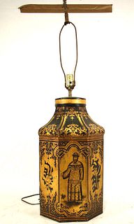 PAIR OF ANTIQUE CHINOISERIE TEA TIN LAMPS