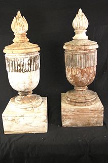 PAIR OF 19th CENTURY CARVED & PAINTED URNS