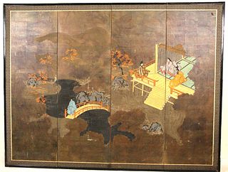 19th CENTURY JAPANESE GARDEN SCENE SCREEN