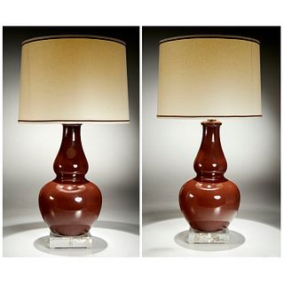 Pair Spitzmiller style double gourd lamps
