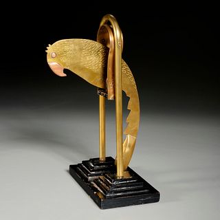 Art Deco mixed metal kinetic parrot sculpture