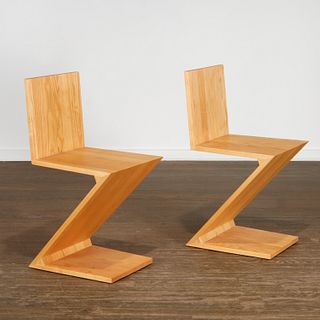 Gerrit Rietveld (after), pair Zig-Zag chairs