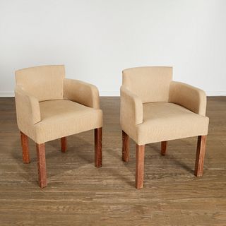 Pair French Mid-Century cerused oak bergeres