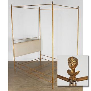 Alberto Giacometti style gilt iron tester bed