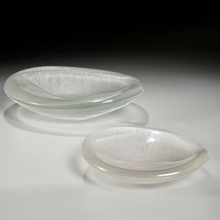 Tapio Wirkkala for Iittala, (2) glass leaf dishes
