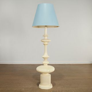 Vintage white lacquered turned wood floor lamp