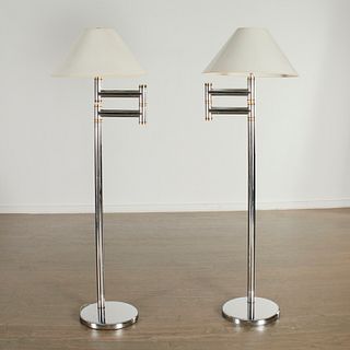 Karl Springer, pair swing arm floor lamps