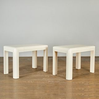 Karl Springer (style), pair linen wrapped tables