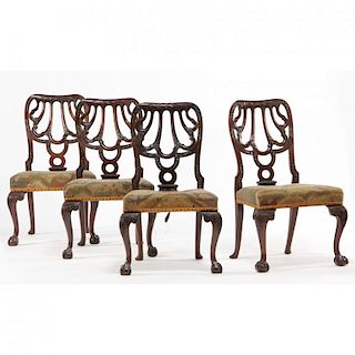 Set of Four English Chippendale Style Dining Chairs 