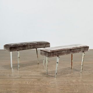 Pair Art Deco benches with mirrored legs