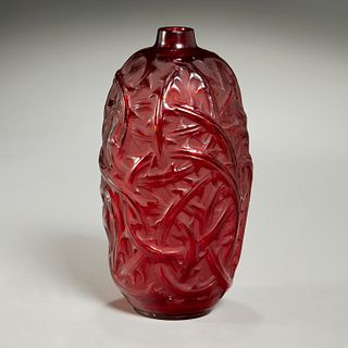 Rene Lalique, frosted red glass 'Ronces' vase