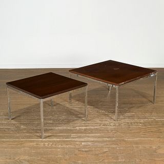 Florence Knoll, (2) rosewood, chrome side tables