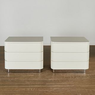 Pair Karl Springer white lacquered night stands