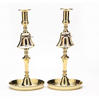 A Pair of English Brass Tavern Candlesticks 