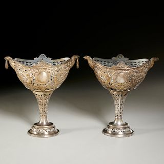 Pair George Roth Hanau silver reticulated comports