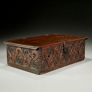 Early English carved oak Bible box