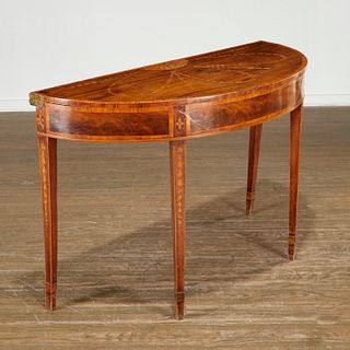 George III inlaid mahogany demi-lune dining table