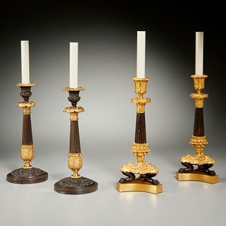 (2) pairs Empire style bronze candlestick lamps