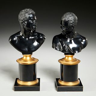 Jean-Simon Deverberie (after), pair bronze busts