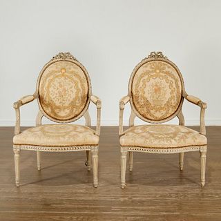 Pair Louis XVI gray painted fauteuils