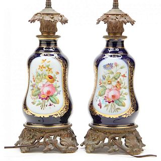 Pair of Antique Continental Porcelain Table Lamps 