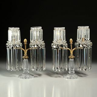Pair Regency bronze and crystal candelabra