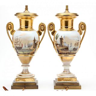 Pair of Old Paris Porcelain Table Lamps  