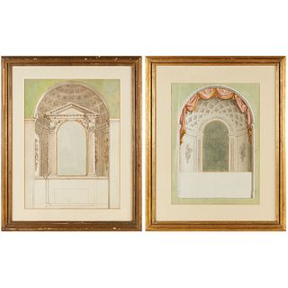 Pair antique Neoclassical architectural drawings
