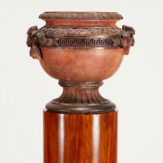Large Antique terracotta urn on mahogany column