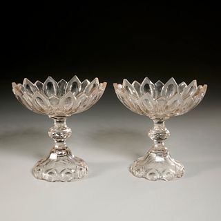 Pair unusual Anglo-Irish cut glass compotes
