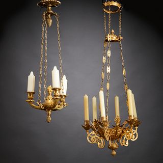 (2) French gilt bronze hall chandeliers