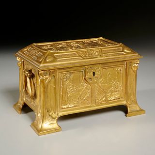 Art Nouveau gilt bronze jewelry casket