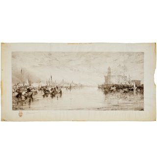 Thomas Moran, signed etching on parchment