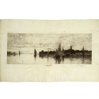 Thomas Moran, signed etching on parchment, 1887