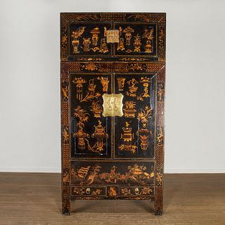 Chinese black lacquer compound cabinet