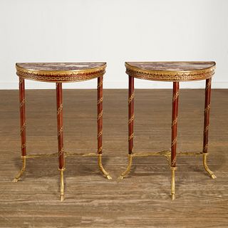 Pair antique Louis XVI style demi-lune tables