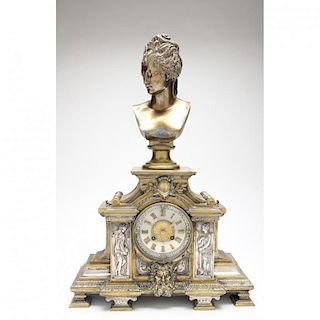 Renaissance Revival Silvered Brass Mantel Clock 
