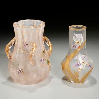 Mont Joye, (2) Art Nouveau cameo glass vases