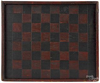 Painted pine gameboard, 19th c., initialed SPT