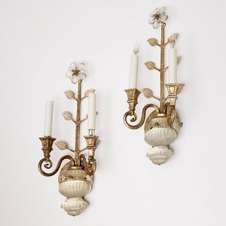 Pair Bagues style rock crystal, silvered sconces
