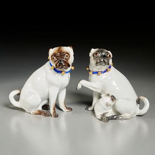 Early pair large Meissen porcelain pug models
