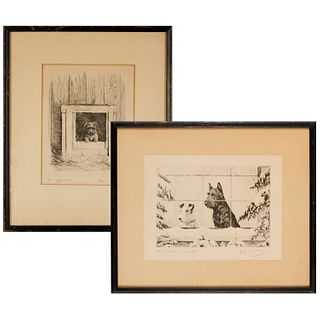 Marguerite Kirmse, pair canine etchings