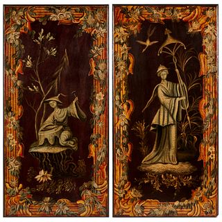 Pair large Continental chinoiserie panels