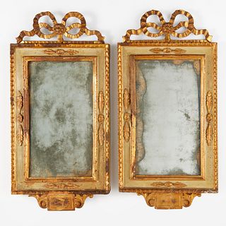 Pair Italian Neoclassic gilt and painted mirrors