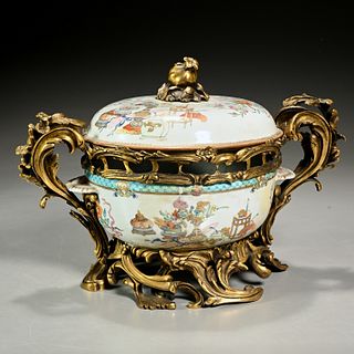Chinese bronze mounted porcelain pot-pourri